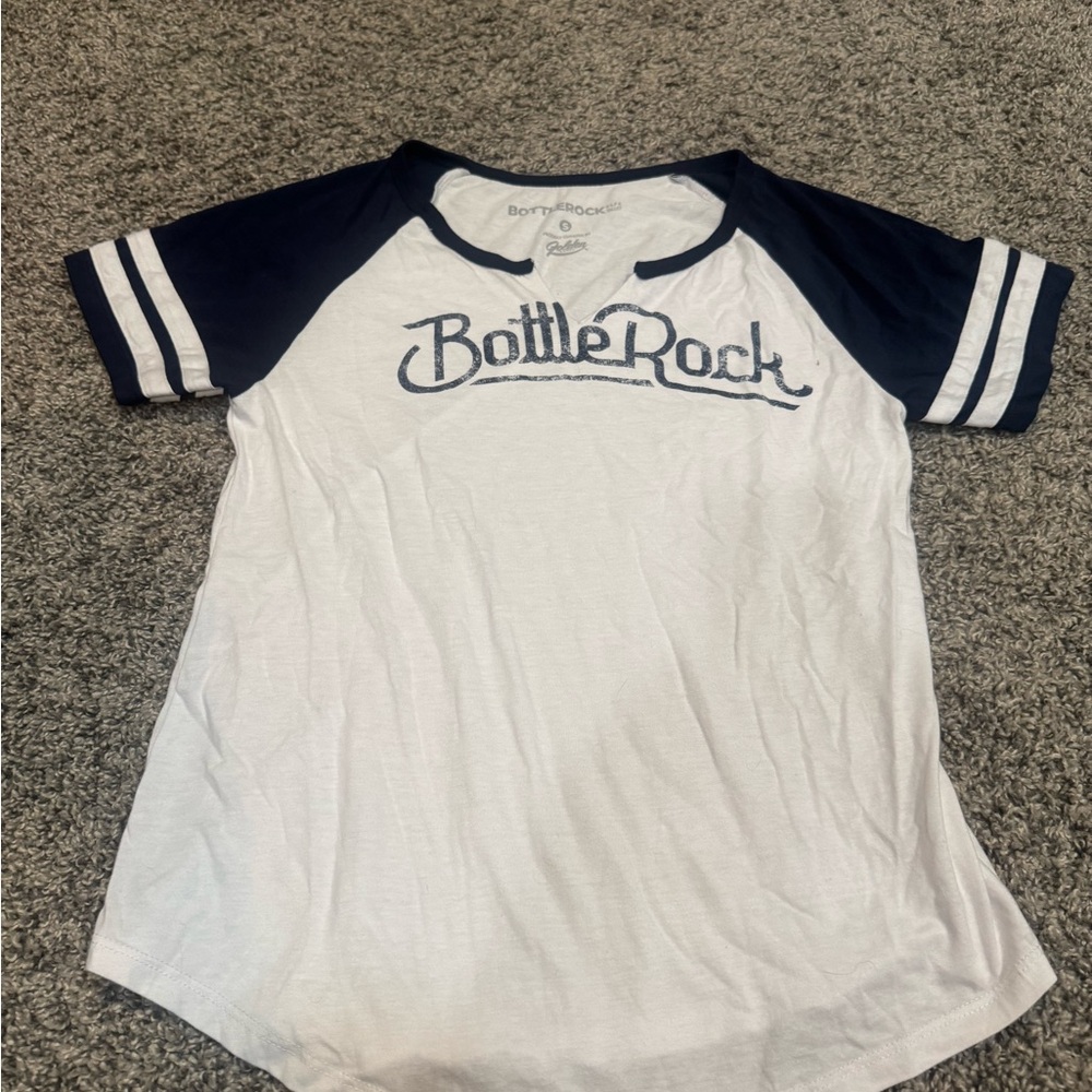 BottleRock White and Navy Raglan T-Shirt